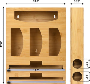 IROLEN 6-in-1 Storage Bag Organizer for Kitchen Drawer – Bamboo Food Storage Bag Organizer with Cutter