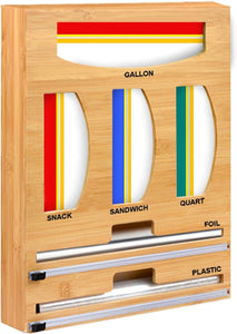 IROLEN 6-in-1 Storage Bag Organizer for Kitchen Drawer – Bamboo Food Storage Bag Organizer with Cutter
