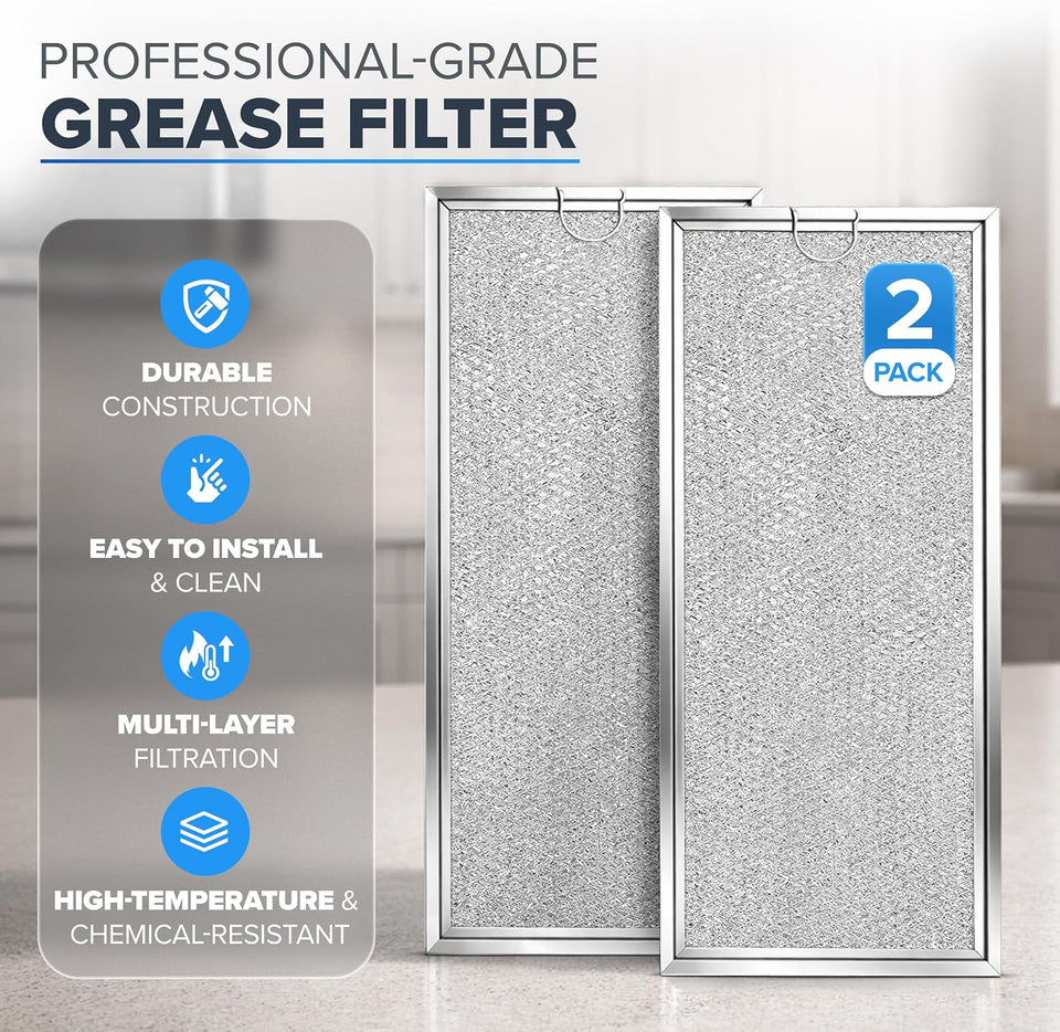 Microwave Grease Filter Replacement – Compatible with Whirlpool & GE Microwaves, 6" x 13", 2 Pack